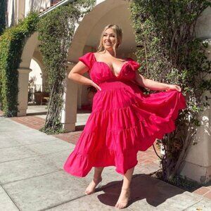 NWOT Rebdolls Fuchsia Pink A Moment Peasant Midi Skater Dress Sz 2X